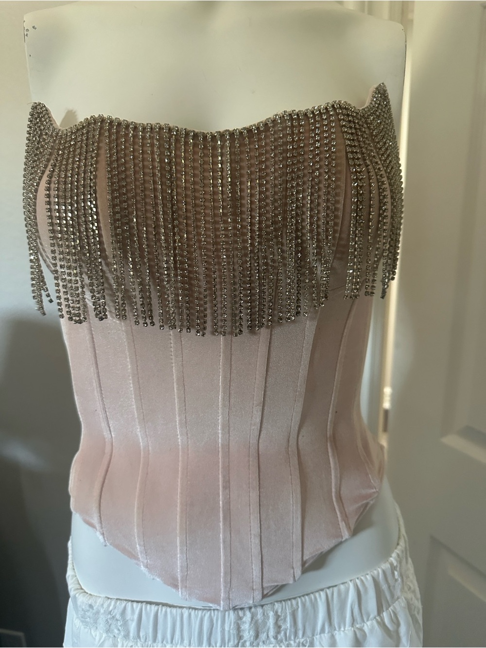 LPA Maddalena Rhinestone Fringe Corset Top